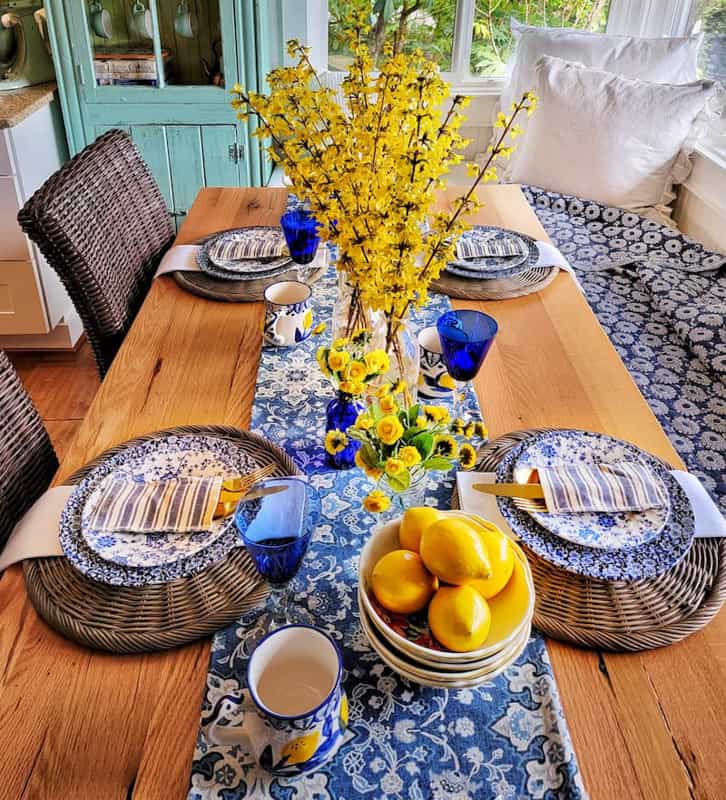 Blue and Yellow Spring Tablescape -for 6 Beautiful Table Settings for Spring Ideas