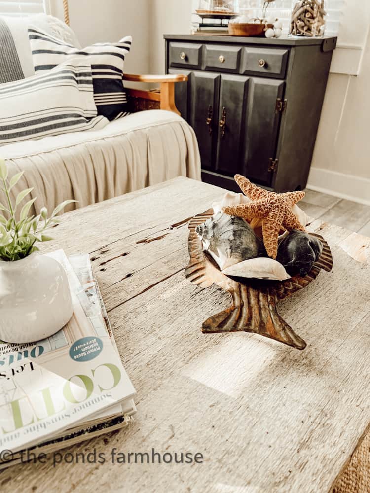 Wooden coffee table top made with vintage wood from Legacy Architectural Salvage. 