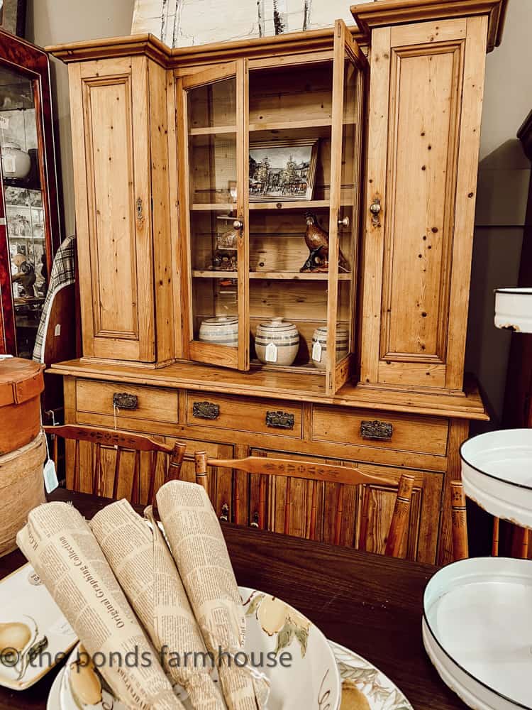 Antique hutch with vintage stoneware’s 