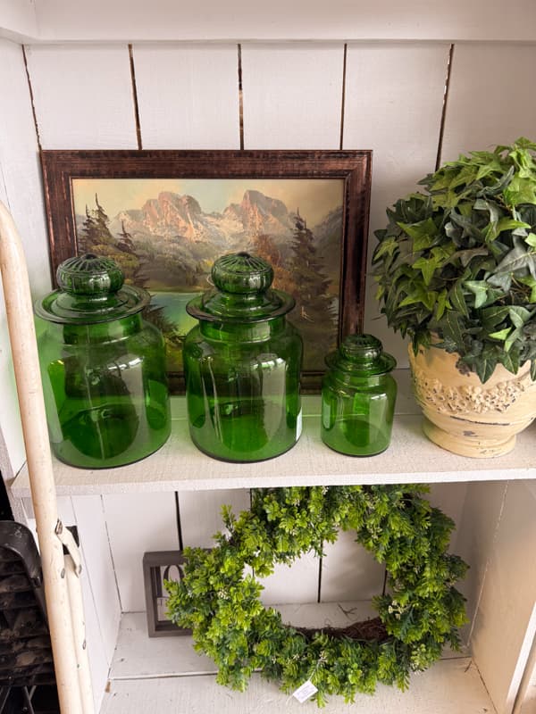 green canister set at Primrose Cottage consignment in Wilmington, NC