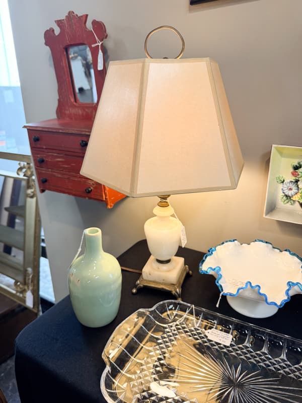 Unique Vintage Lamp with Marble and Brass base from Azaela Antiques while thrifting in Wilmington NC