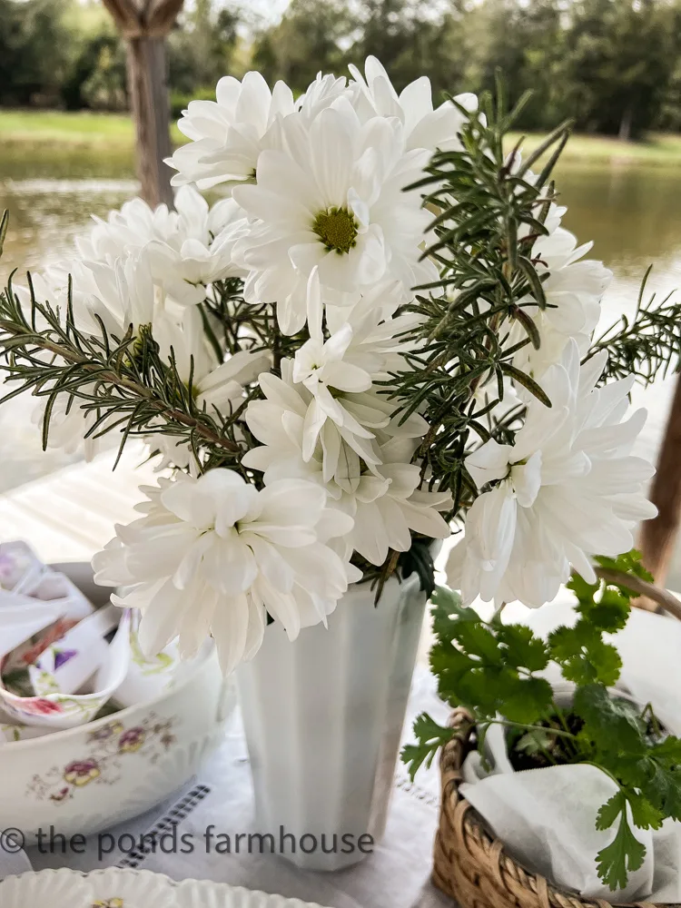 Daisies and Rosemary Centerpiece