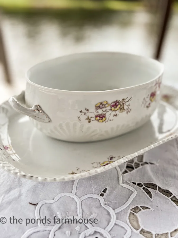 thrift store tureen and tray - unique tea party accessories 