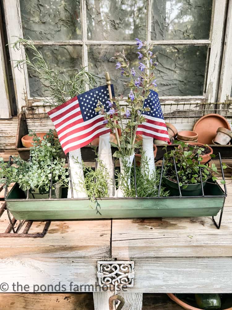 vintage milk glass vases are used to create a fresh herb centerpiece for free decorating.  