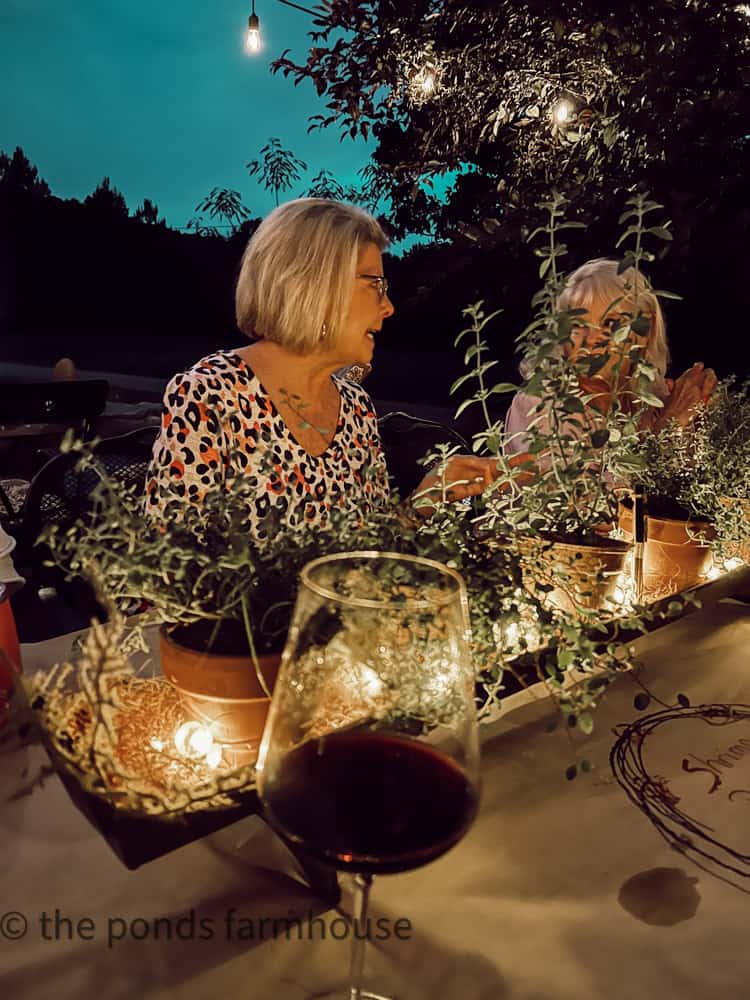 Lights in centerpiece look beautiful after dark. Lighted herbal centerpiece 