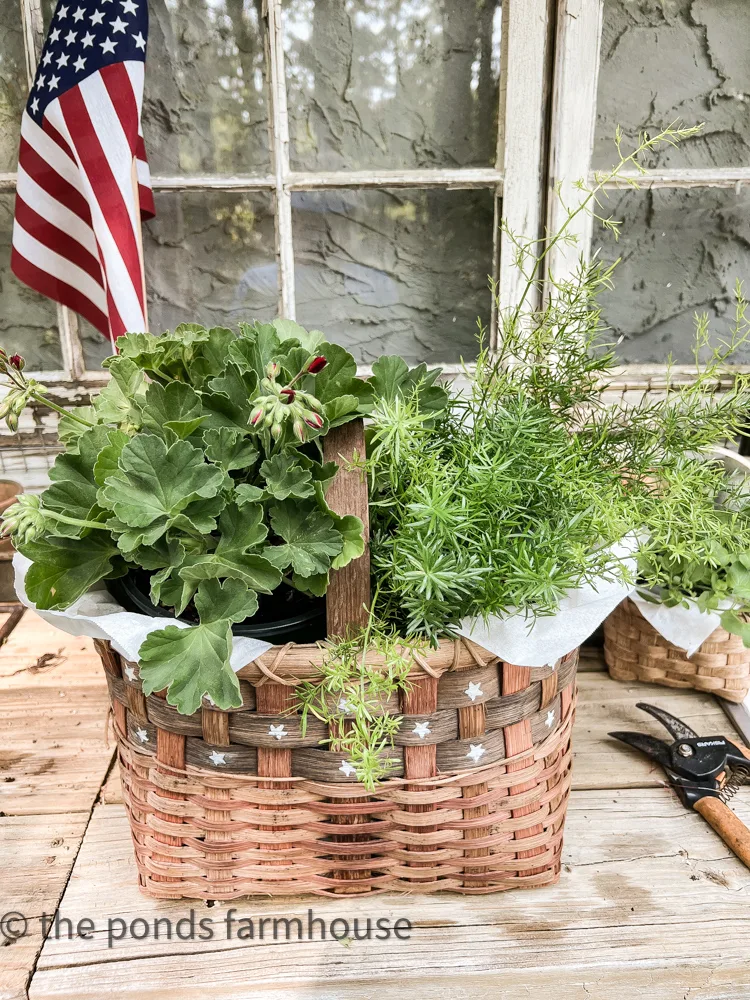 fill basket with flowers and fern How to Make Herbal Centerpiece ideas