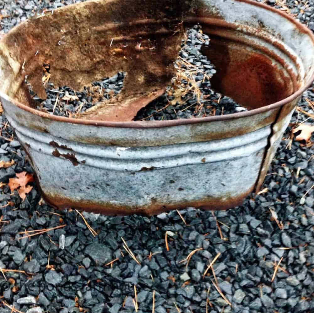 Old Galvanized Tub found in the woods, galvanized flower planters, rustic planters, tub planters