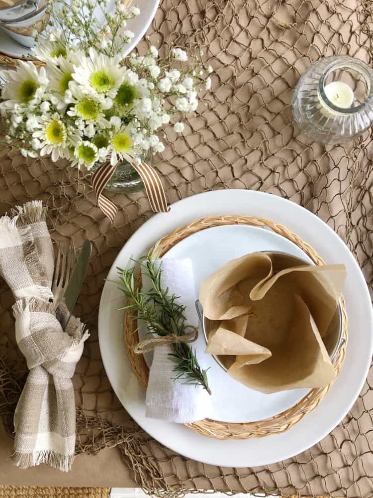 Low Country boil dinner table setting.