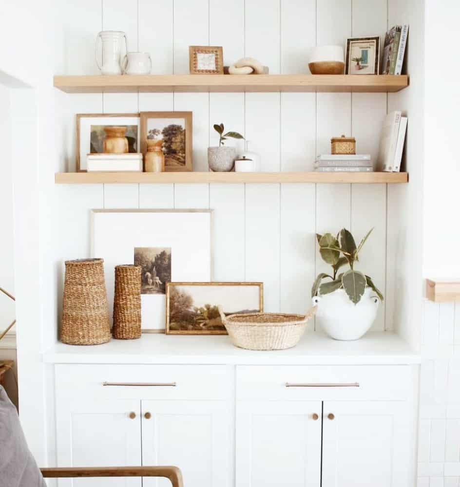 Floating Shelves for a clean look for a modern style home.  or minimal farmhouse style home.