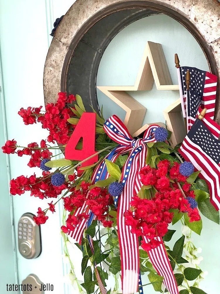Patriotic DIY Decoration with a fun Fourth of July Wreath