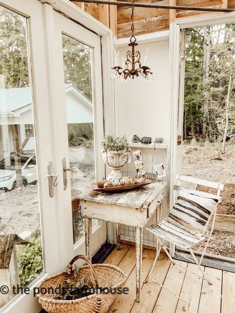 Vintage desk and chair for greenhouse found a barn sale