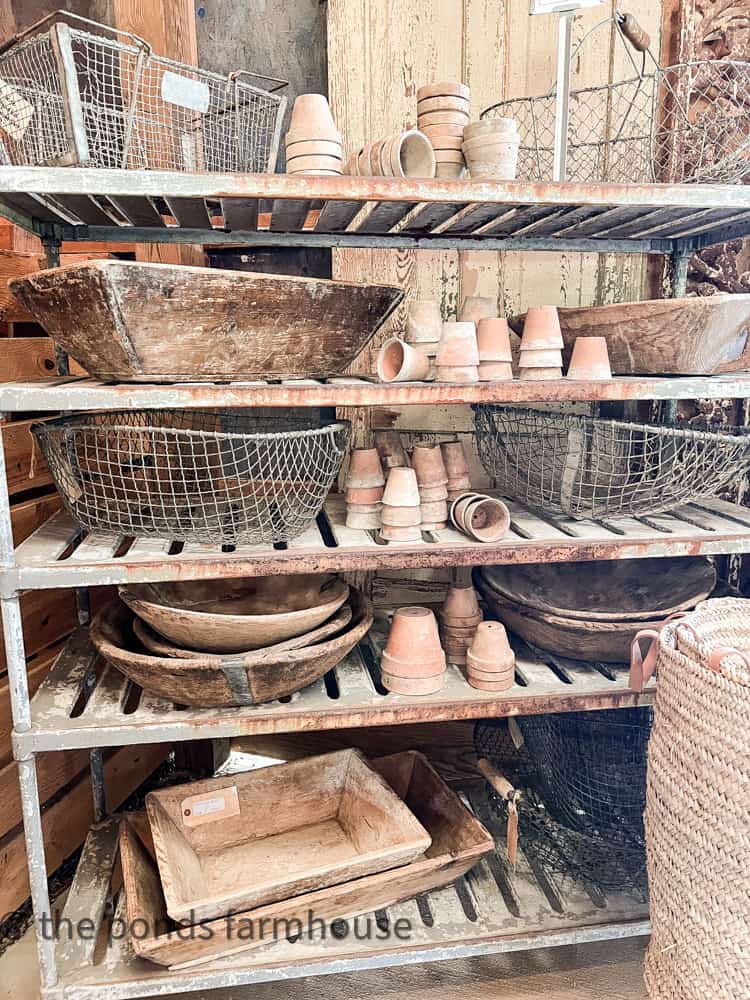 How to Shop Barn Sales , wooden trays, antique wire baskets, mini clay pots.