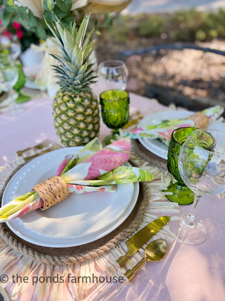 DIY Placemats and tropical floral napkins for Luau Party