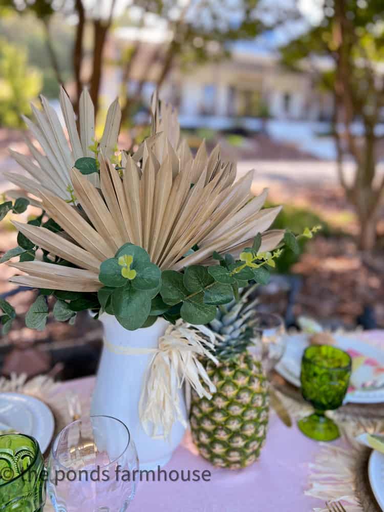 Party Ideas for Dried Palm and Pineapple centerpiece