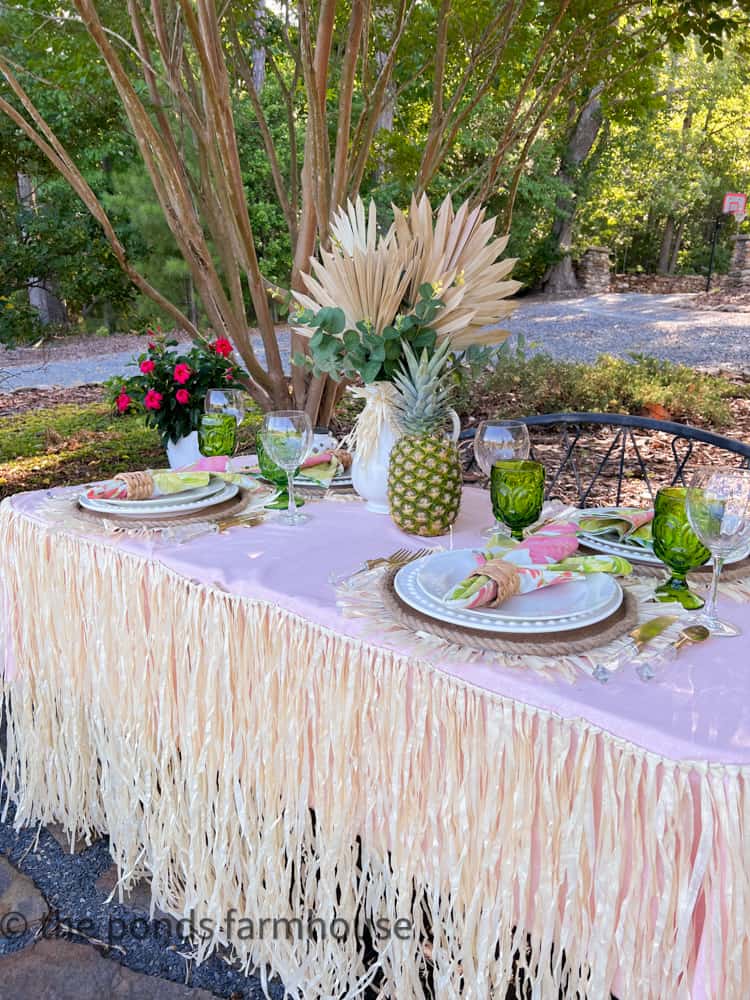 Luau Party Decor Ideas with grass skirt and diy placemats