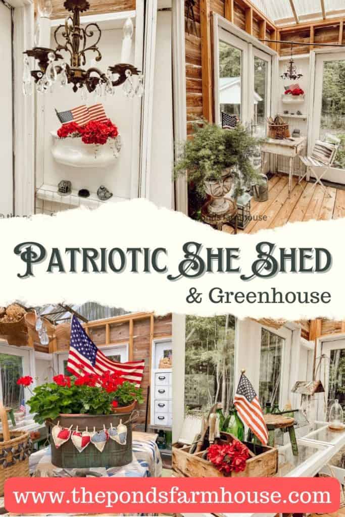 Patriotic She Shed and Greenhouse, 4th of July Greenhouse She Shed decorations 