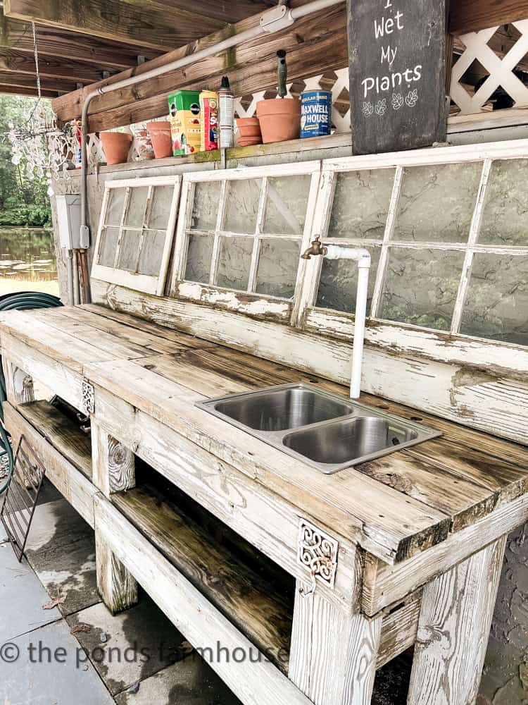 Outdoor Potting Bench with sink, work station for outdoor plants, diy potting bench