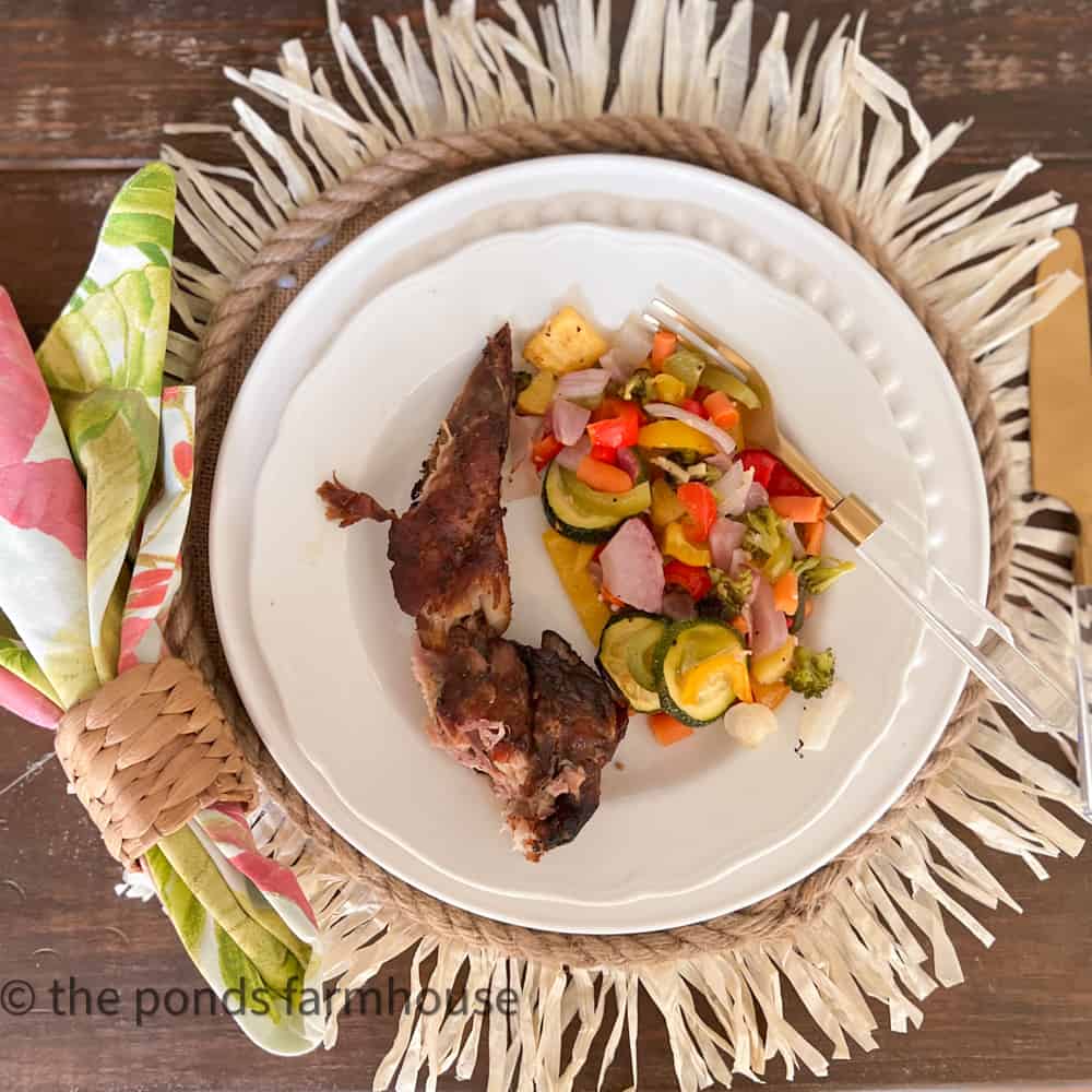 Oven Roasted Vegetables Recipe, oven roasted Luau plate with barbecue ribs