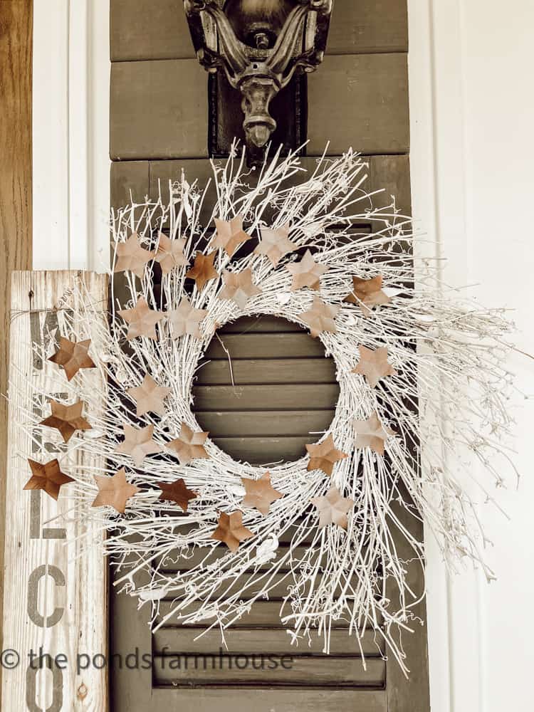 Aluminum Can Recycled Star Wreath for Patriotic Front Porch Decorations