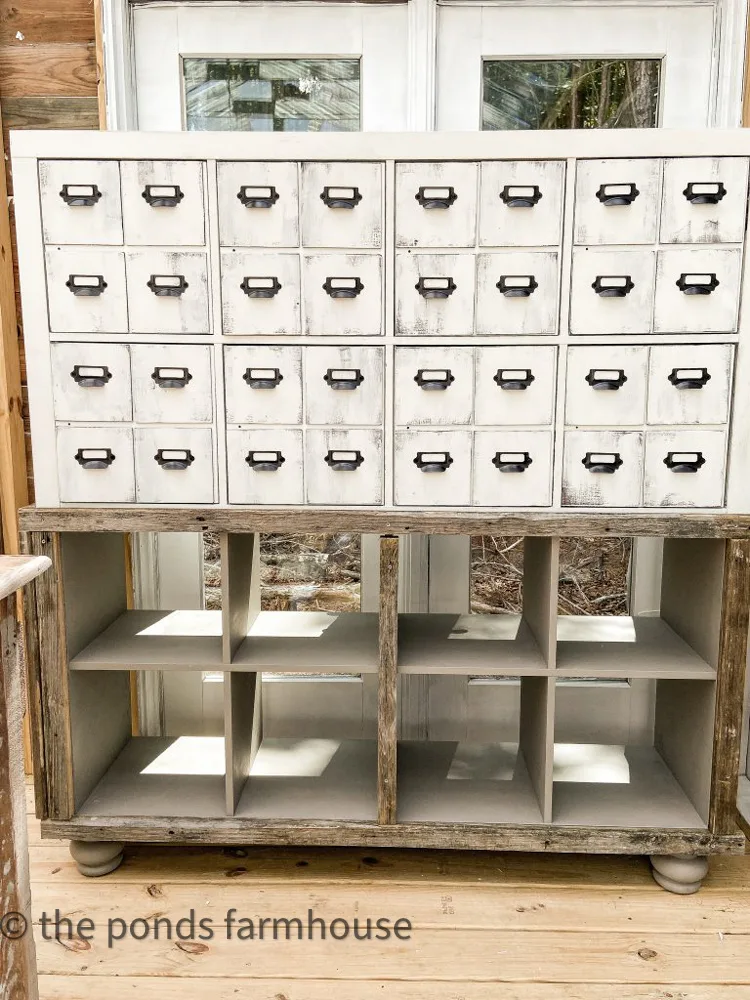 Card Catalog or Apothecary Cabinet furniture transformation using IKEA Hack.