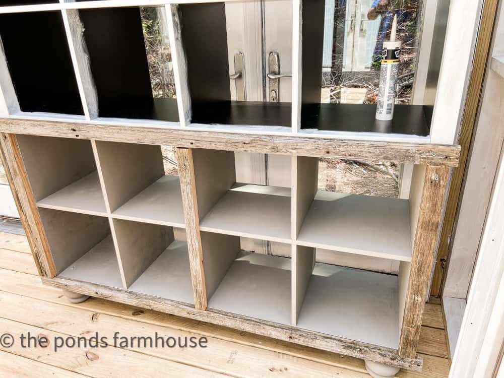 add reclaimed wood to make card catalog cabinet.