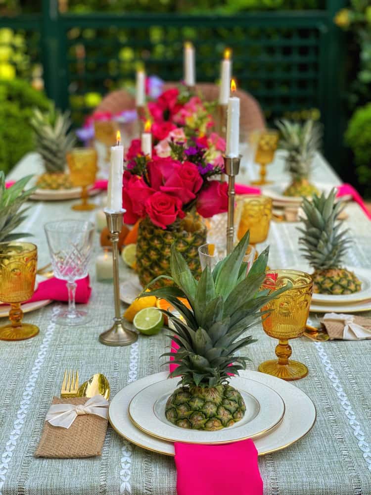 Luau Tablescape with pineapples