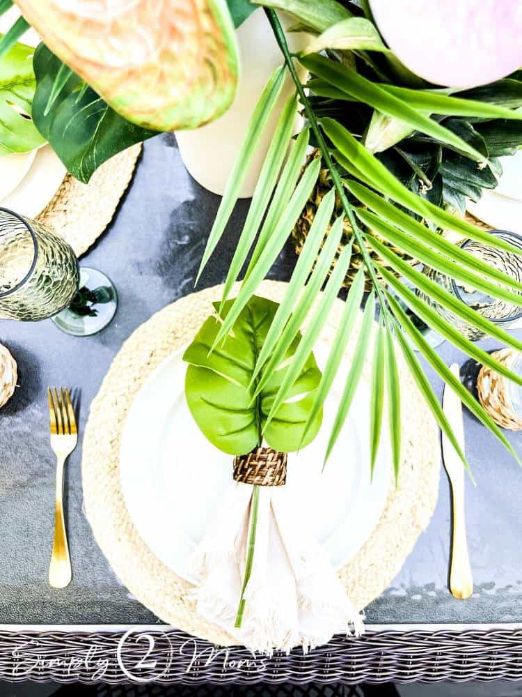Tropical Tablescape with palm leaves