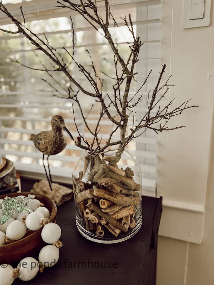 Driftwood and twig arrangement for coastal decor ideas and beach decor. Nautical Decor