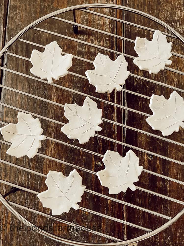 Air Dry Clay Maple Leaf DIY Napkin Ring Craft project.  Dry on wire rack.  