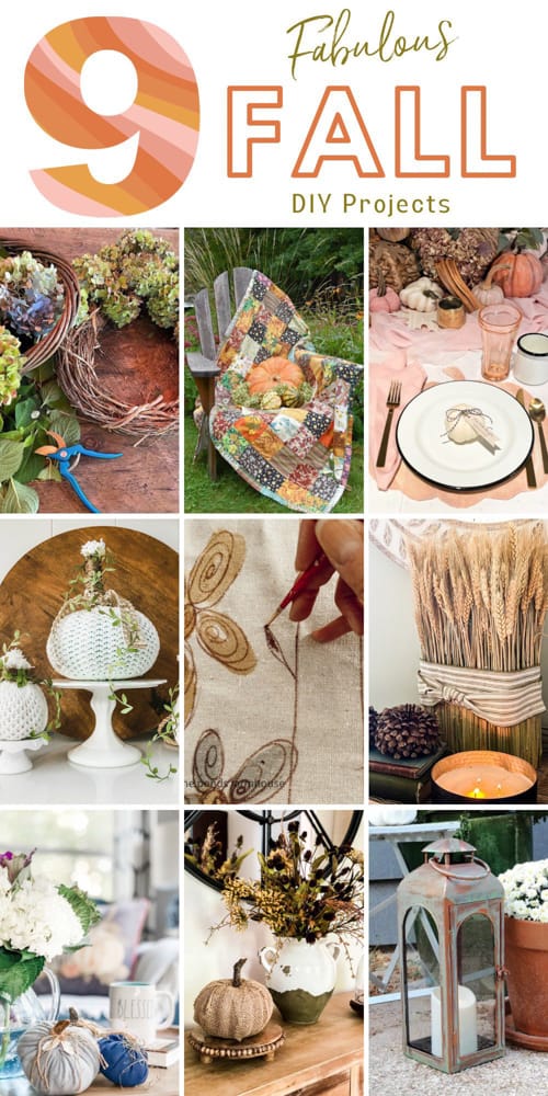 9 Fall DIY Projects for Fall DIY Decorating.  Fall Tablerunner, Placemats, centerpieces, wreaths and more.  