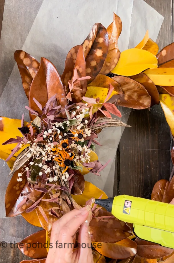 Magnolia Preserved Leaves and dried flower wreath for fall.  