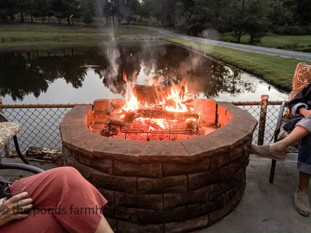 Casual outdoor dinner party around the fire pit.