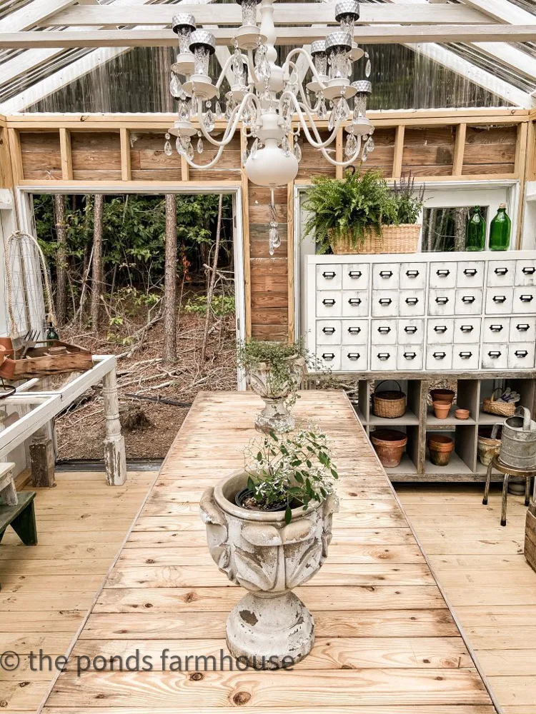 How to Repurpose a Vintage Chandelier with Dollar Tree Solar Lights for the Greenhouse.