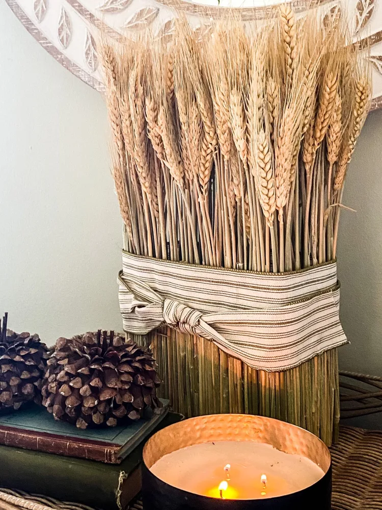 Dried Wheat Centerpiece for an easy Fall DIY Home Decor Idea.  Step by Step tutorial.  