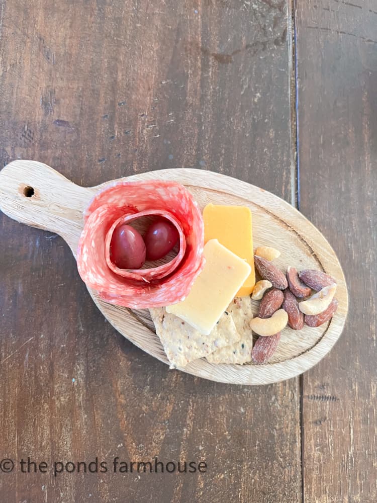 Individual Mini Charcuterie Board Ideas for Small Easy to carry small appetizers for dinner party.