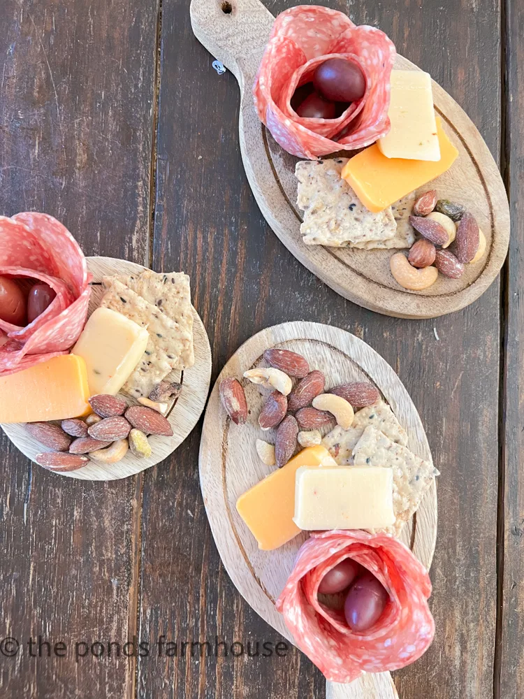 Individual Charcuterie Board Ideas for Country Garden Dinner Party for Supper Club.