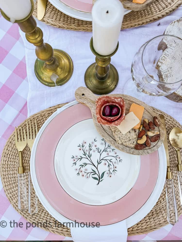 Table setting for Supper Club Country Garden Party themed dinner party.  Outdoor Farmhouse Entertaining ideas.