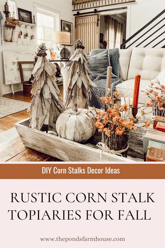 Decorating with Corn Stalks with DIY Rustic Topiaries for FAll