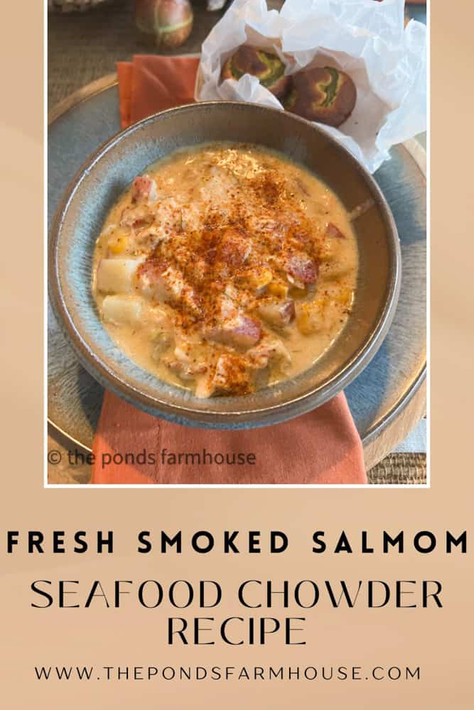 Smoked Salmon Fish Chowder Recipe served with Sweet Corn Bread Muffins