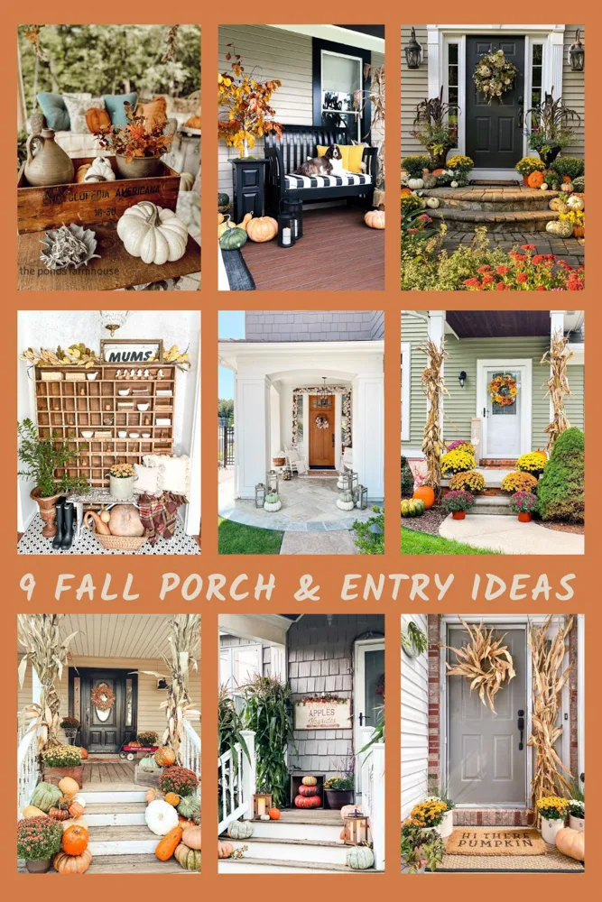9 Fall Porch and Entry Way Ideas for any style home or porch.  Front Porches decorated for Autumn