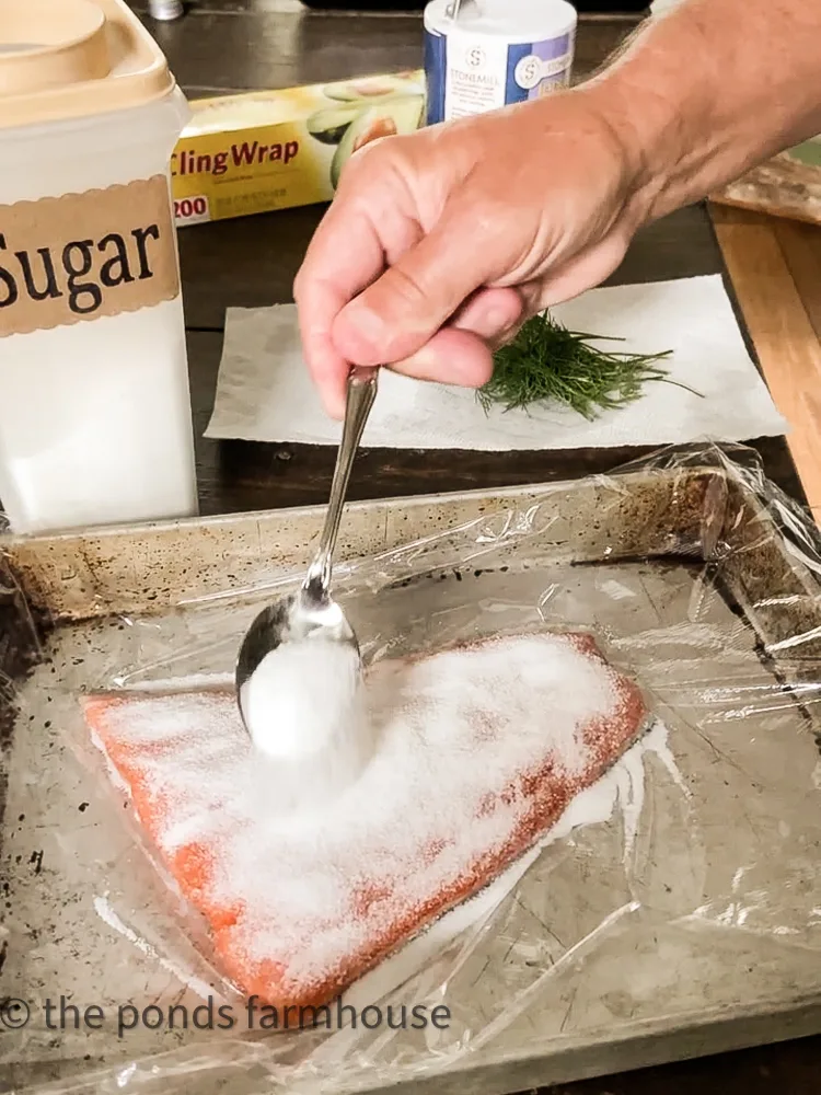 Add sugar to salmon on curing.  