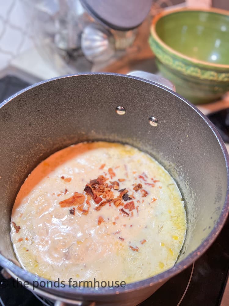 Add bacon to chowder recipe with fish and vegetables.  