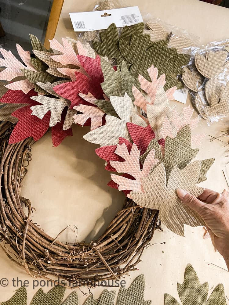 alternate colors as you assemble the Dollar Tree Leaves for your fall wreath.  