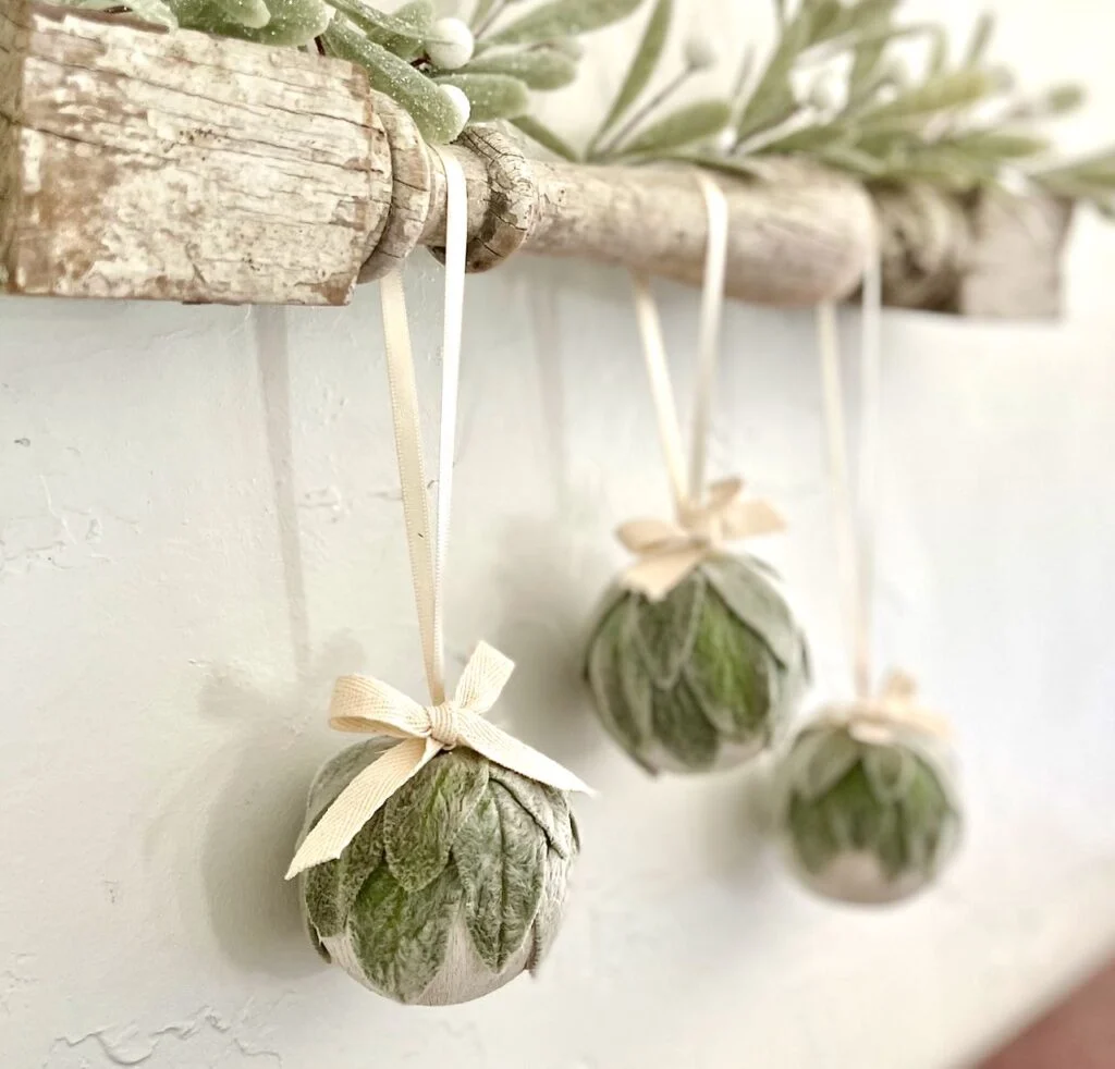 Fresh Lambs Ear Christmas Ornaments - Elegant Farmhouse Holiday Decor.