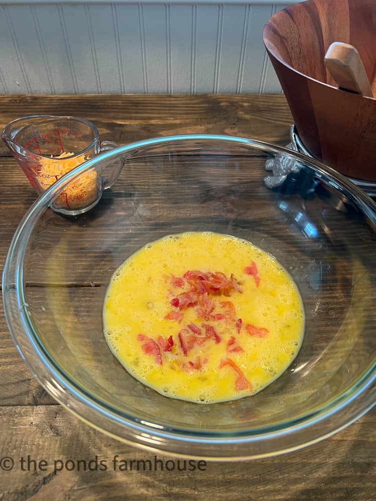 Bacon and Eggs in mixing bowl