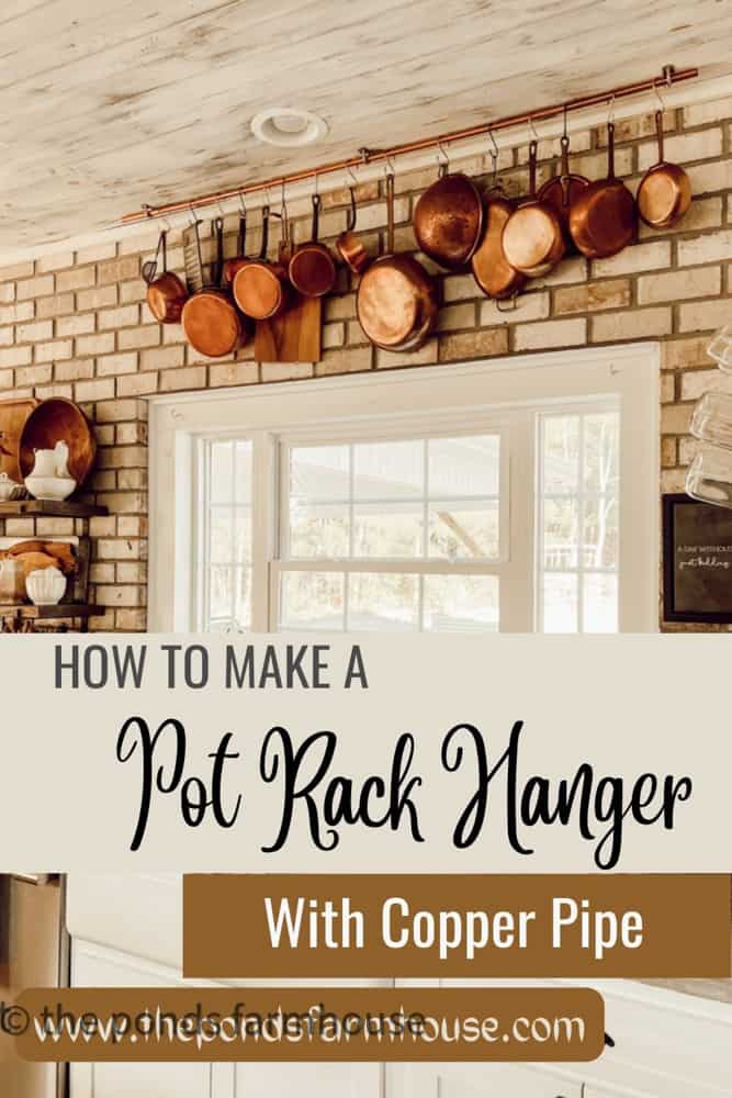 Make a pot rack hanger using copper pipe and ceiling hooks