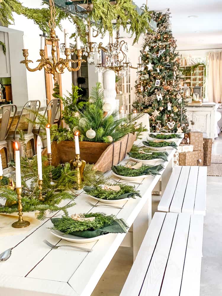 Christmas Table set for Dinner with Family Recipes with special recipes from mom's cookbook