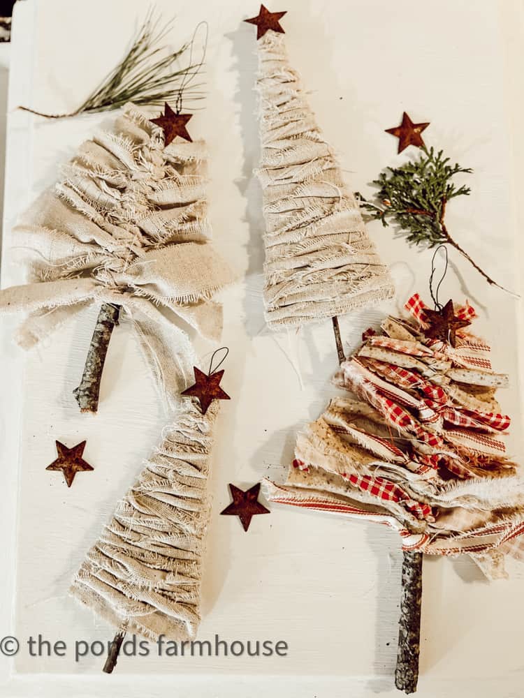 Sustainable and Eco-friendly Scrap Fabric Gift Wrapping DIY Package Toppers and Ornaments. Farmhouse Style