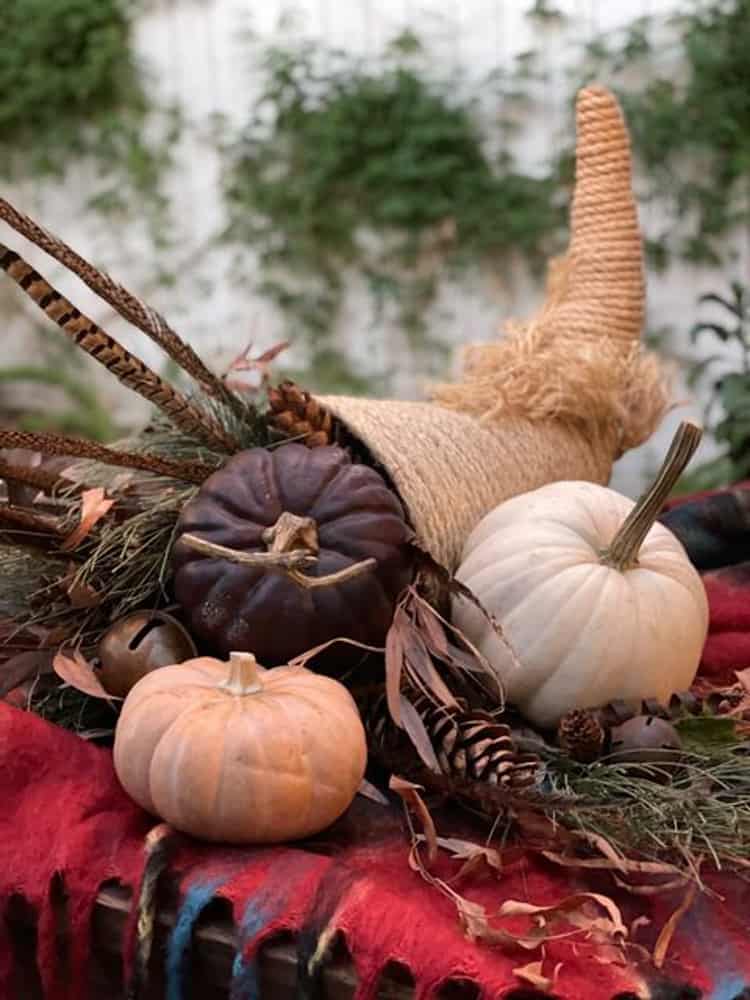 DIY Cornucopia for thanksgiving table centerpiece.