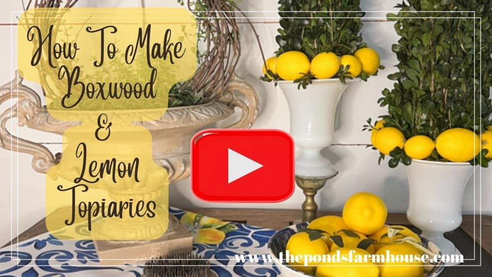 How To Make DIY Fresh Boxwood Topiaries with faux lemons for an Italian Tablescape.